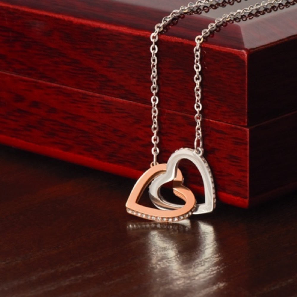 Interlocking Hearts Pendant Necklace - Rose Gold - Stainless Steel